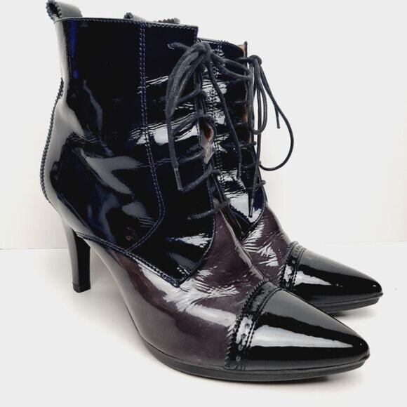 HISPANITAS Booties Lace-up Stiletto Heels Oxford Patent Leather Sz 6.5 | Eur 37 - Picture 2 of 14